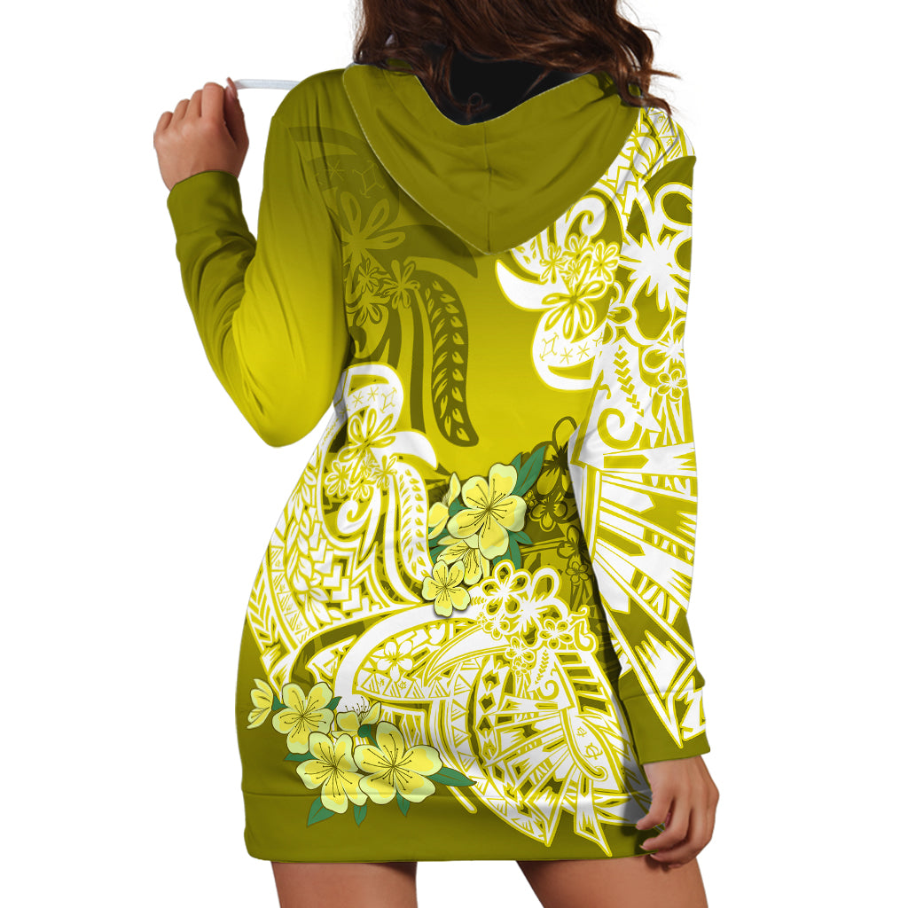 Polynesian Hoodie Dress Pacific Flower Mix Floral Tribal Tattoo Yellow Vibe LT9 - Polynesian Pride