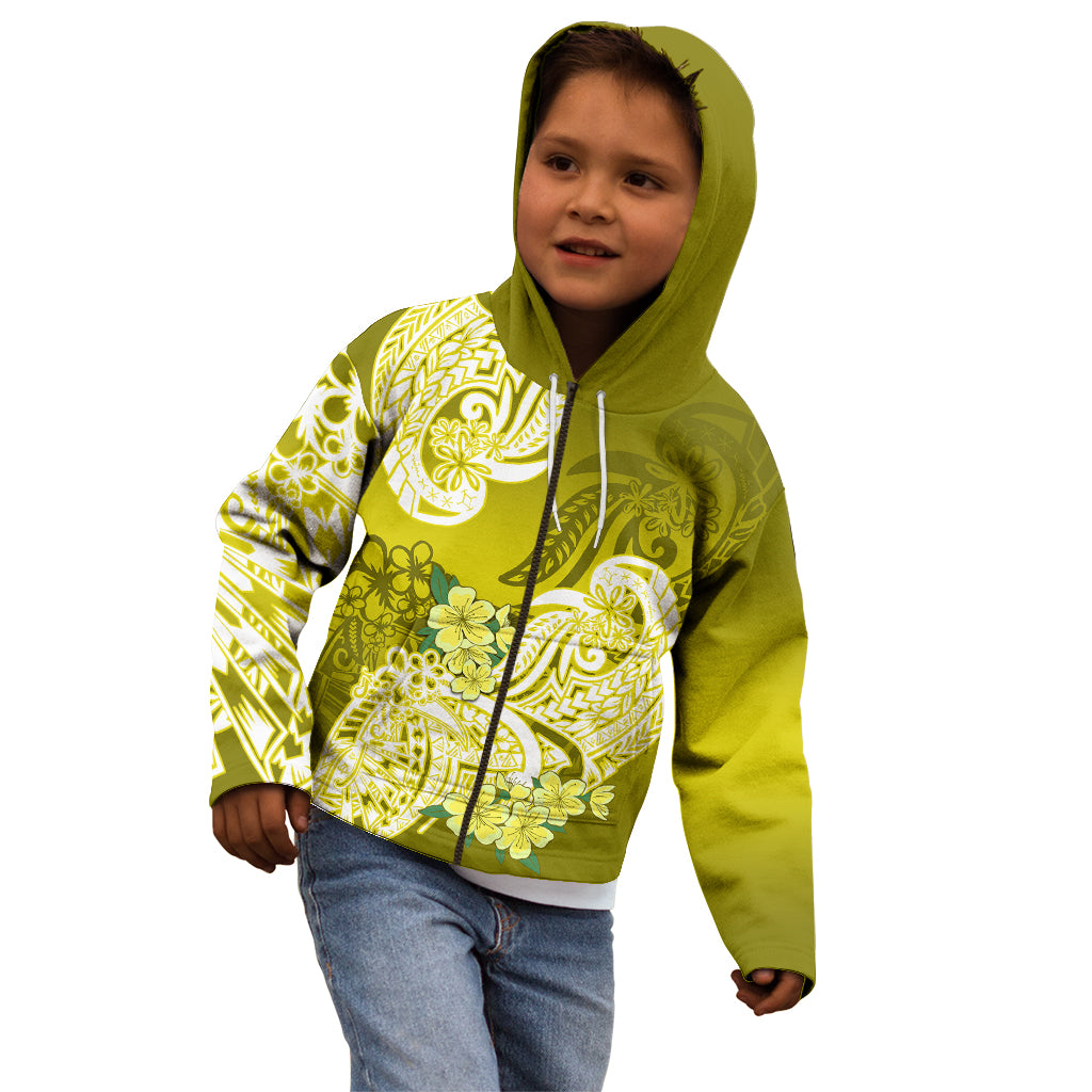 Polynesian Kid Hoodie Pacific Flower Mix Floral Tribal Tattoo Yellow Vibe LT9 - Polynesian Pride