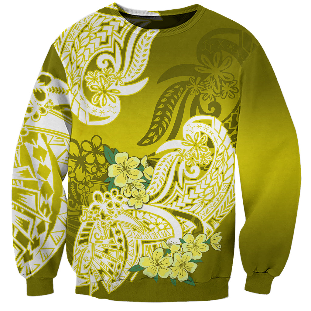 Polynesian Sweatshirt Pacific Flower Mix Floral Tribal Tattoo Yellow Vibe LT9 Unisex Yellow - Polynesian Pride