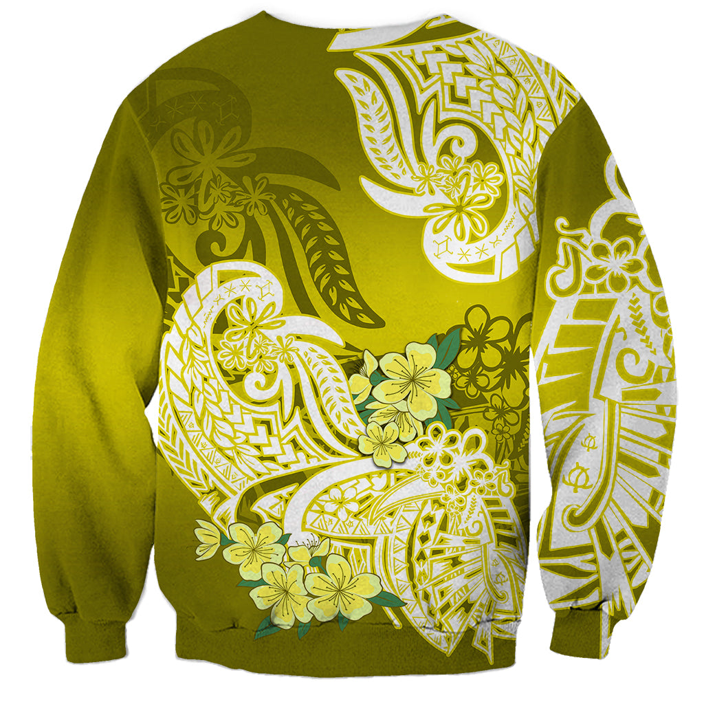 Polynesian Sweatshirt Pacific Flower Mix Floral Tribal Tattoo Yellow Vibe LT9 - Polynesian Pride