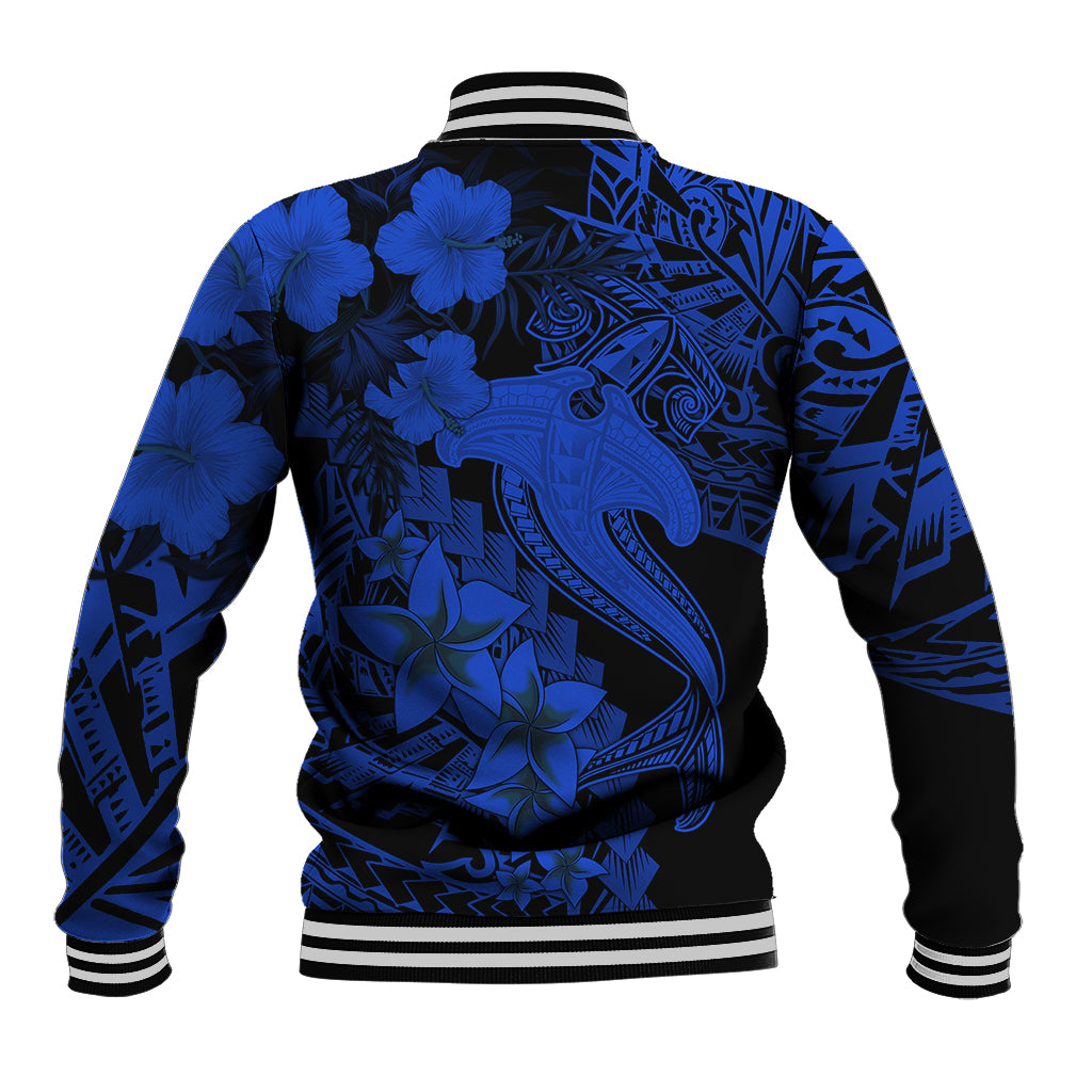 Aloha Hawaii Baseball Jacket Hammerhead Shark Tattoo Polynesian Summer - Blue LT9 - Polynesian Pride
