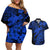 Aloha Hawaii Couples Matching Off Shoulder Short Dress and Hawaiian Shirt Hammerhead Shark Tattoo Polynesian Summer - Blue LT9 Blue - Polynesian Pride