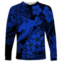 Aloha Hawaii Long Sleeve Shirt Hammerhead Shark Tattoo Polynesian Summer - Blue LT9 Unisex Blue - Polynesian Pride