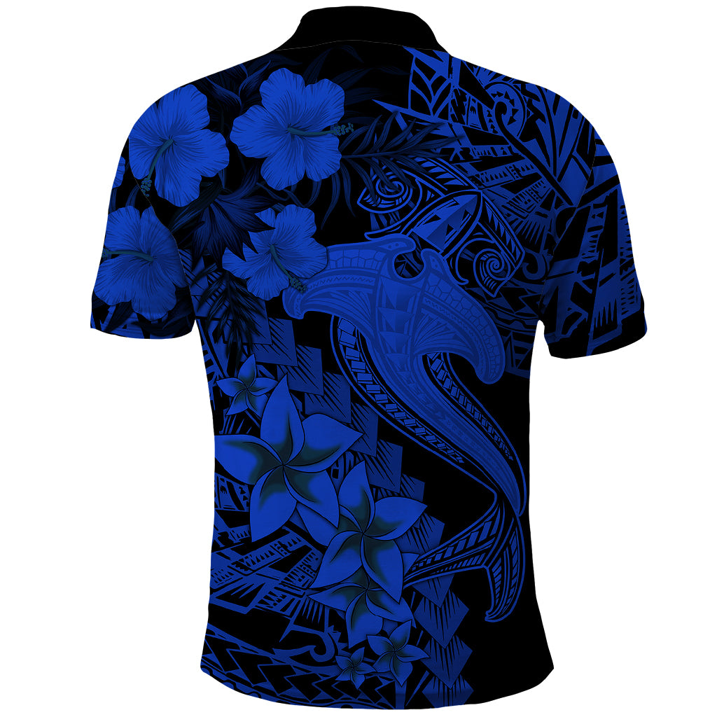 Aloha Hawaii Polo Shirt Hammerhead Shark Tattoo Polynesian Summer - Blue LT9 - Polynesian Pride