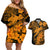 Aloha Hawaii Couples Matching Off Shoulder Short Dress and Hawaiian Shirt Hammerhead Shark Tattoo Polynesian Summer - Gold LT9 Gold - Polynesian Pride