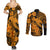 Aloha Hawaii Couples Matching Summer Maxi Dress and Long Sleeve Button Shirts Hammerhead Shark Tattoo Polynesian Summer - Gold LT9 - Polynesian Pride