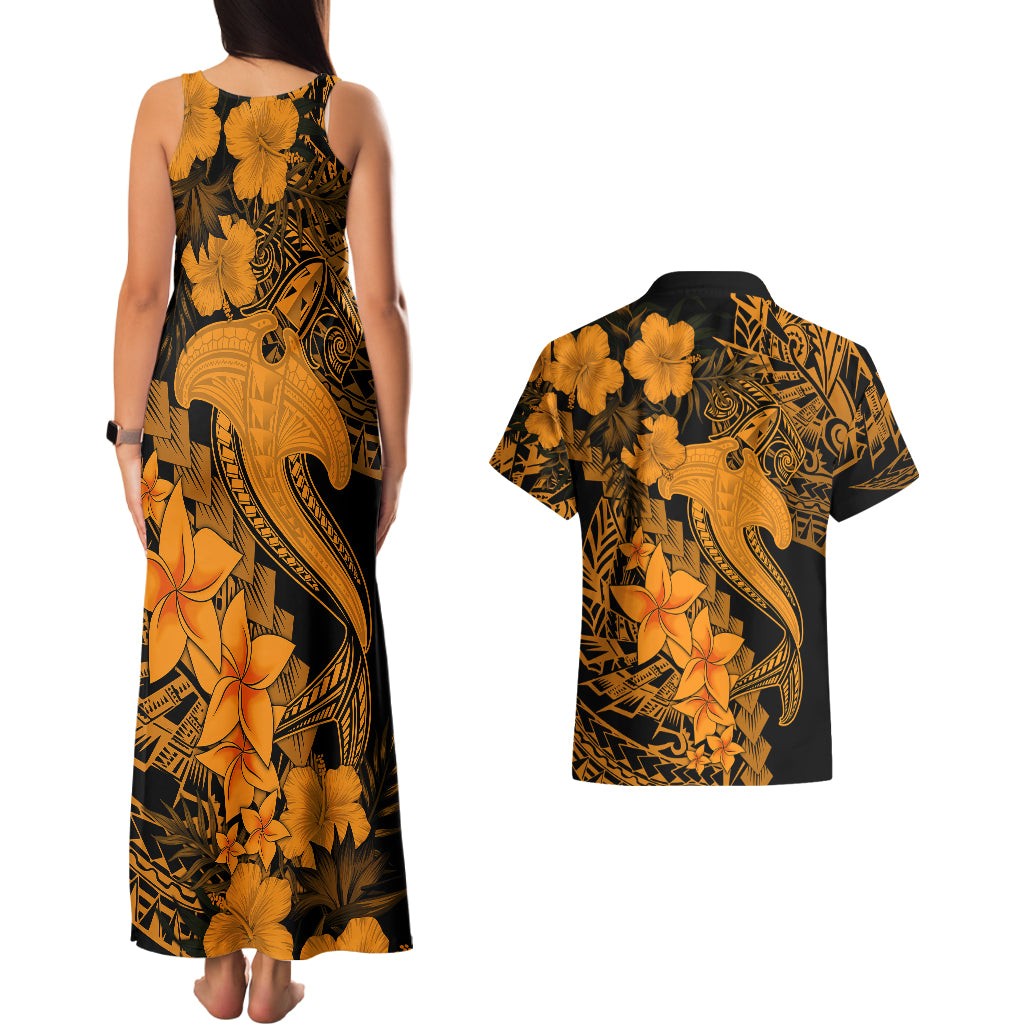 Aloha Hawaii Couples Matching Tank Maxi Dress And Hawaiian Shirt Hammerhead Shark Tattoo Polynesian Summer - Gold LT9 - Polynesian Pride