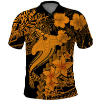 Aloha Hawaii Polo Shirt Hammerhead Shark Tattoo Polynesian Summer - Gold LT9 Gold - Polynesian Pride