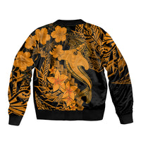 Aloha Hawaii Sleeve Zip Bomber Jacket Hammerhead Shark Tattoo Polynesian Summer - Gold LT9 - Polynesian Pride