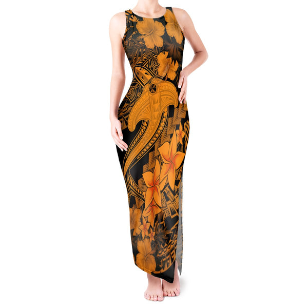 Aloha Hawaii Couples Matching Tank Maxi Dress And Hawaiian Shirt Hammerhead Shark Tattoo Polynesian Summer - Blue LT9