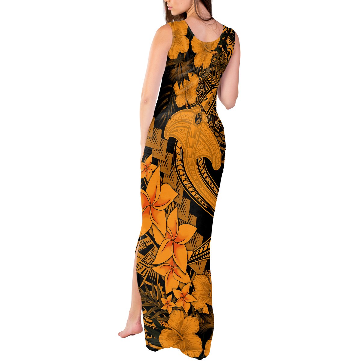 French Polynesia Tahiti Summer Maxi Dress Polynesian Shark Tattoo With Hibiscus Blue Version LT14 main image 0