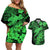 Aloha Hawaii Couples Matching Off Shoulder Short Dress and Hawaiian Shirt Hammerhead Shark Tattoo Polynesian Summer - Green LT9 Green - Polynesian Pride
