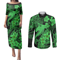 Aloha Hawaii Couples Matching Puletasi Dress and Long Sleeve Button Shirts Hammerhead Shark Tattoo Polynesian Summer - Green LT9 Green - Polynesian Pride
