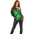 Aloha Hawaii Off Shoulder Sweater Hammerhead Shark Tattoo Polynesian Summer - Green LT9 - Polynesian Pride