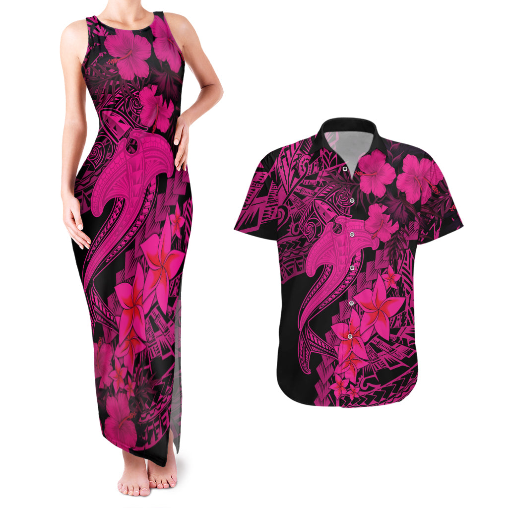 Aloha Hawaii Couples Matching Tank Maxi Dress And Hawaiian Shirt Hammerhead Shark Tattoo Polynesian Summer - Pink LT9 Pink - Polynesian Pride