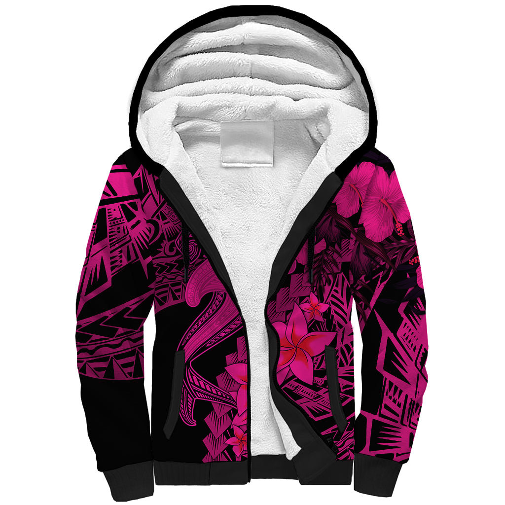 Aloha Hawaii Sherpa Hoodie Hammerhead Shark Tattoo Polynesian Summer - Pink LT9 Unisex Pink - Polynesian Pride