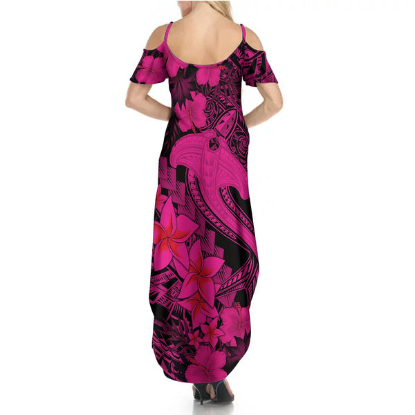 Personalized Hawaii Off Shoulder Short Dress Hammerhead Shark Kakau Polynesian Tribal Purple LT05
