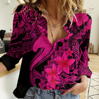 Aloha Hawaii Women Casual Shirt Hammerhead Shark Tattoo Polynesian Summer - Pink LT9 Female Pink - Polynesian Pride