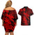 Aloha Hawaii Couples Matching Off Shoulder Short Dress and Hawaiian Shirt Hammerhead Shark Tattoo Polynesian Summer - Red LT9 - Polynesian Pride