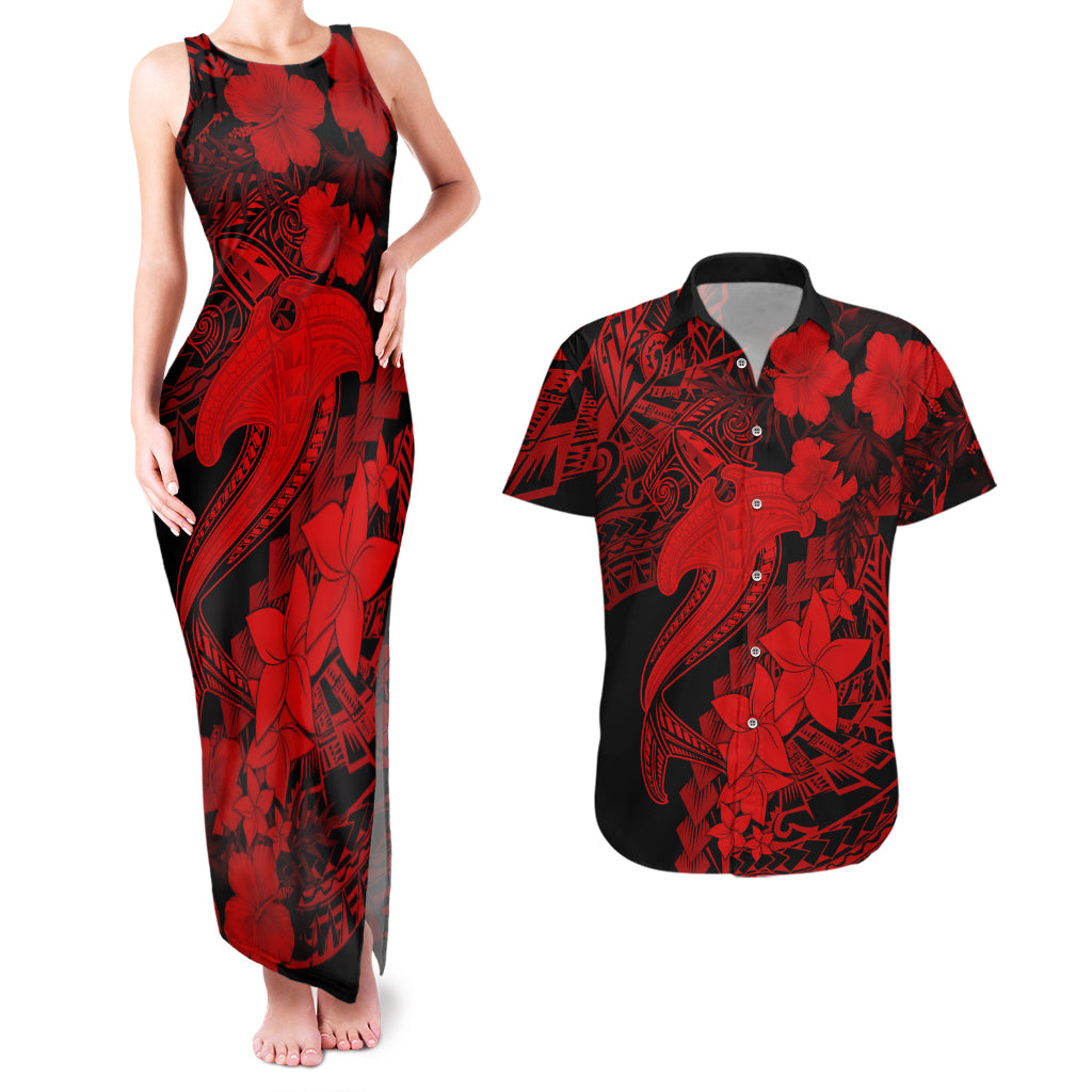 Aloha Hawaii Couples Matching Tank Maxi Dress And Hawaiian Shirt Hammerhead Shark Tattoo Polynesian Summer - Red LT9 Red - Polynesian Pride
