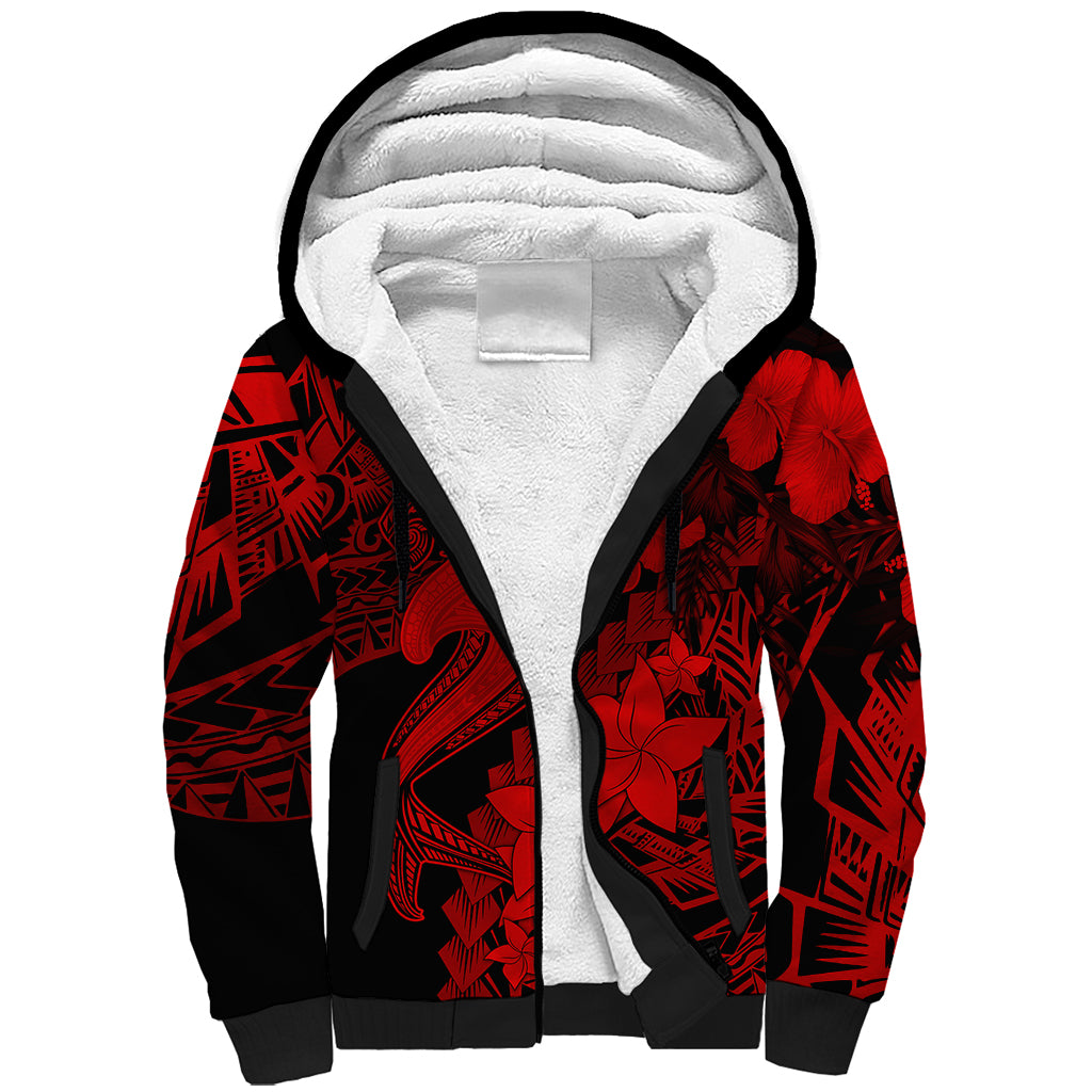 Aloha Hawaii Sherpa Hoodie Hammerhead Shark Tattoo Polynesian Summer - Red LT9 Unisex Red - Polynesian Pride