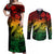 Aloha Hawaii Couples Matching Off Shoulder Maxi Dress and Long Sleeve Button Shirts Hammerhead Shark Tattoo Polynesian Summer - Reggae LT9 Reggae - Polynesian Pride