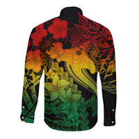Aloha Hawaii Long Sleeve Button Shirt Hammerhead Shark Tattoo Polynesian Summer - Reggae LT9 - Polynesian Pride