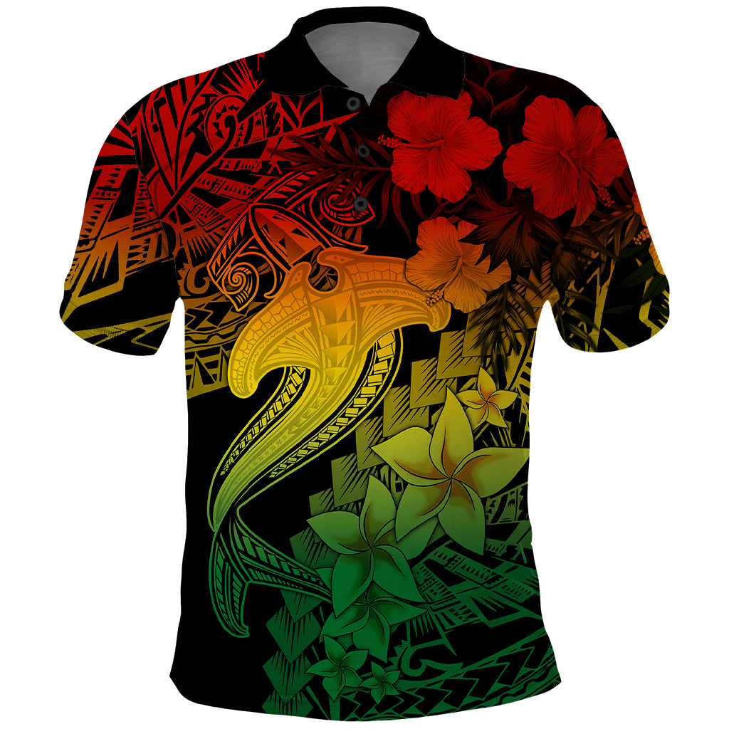 Aloha Hawaii Polo Shirt Hammerhead Shark Tattoo Polynesian Summer - Reggae LT9 Reggae - Polynesian Pride