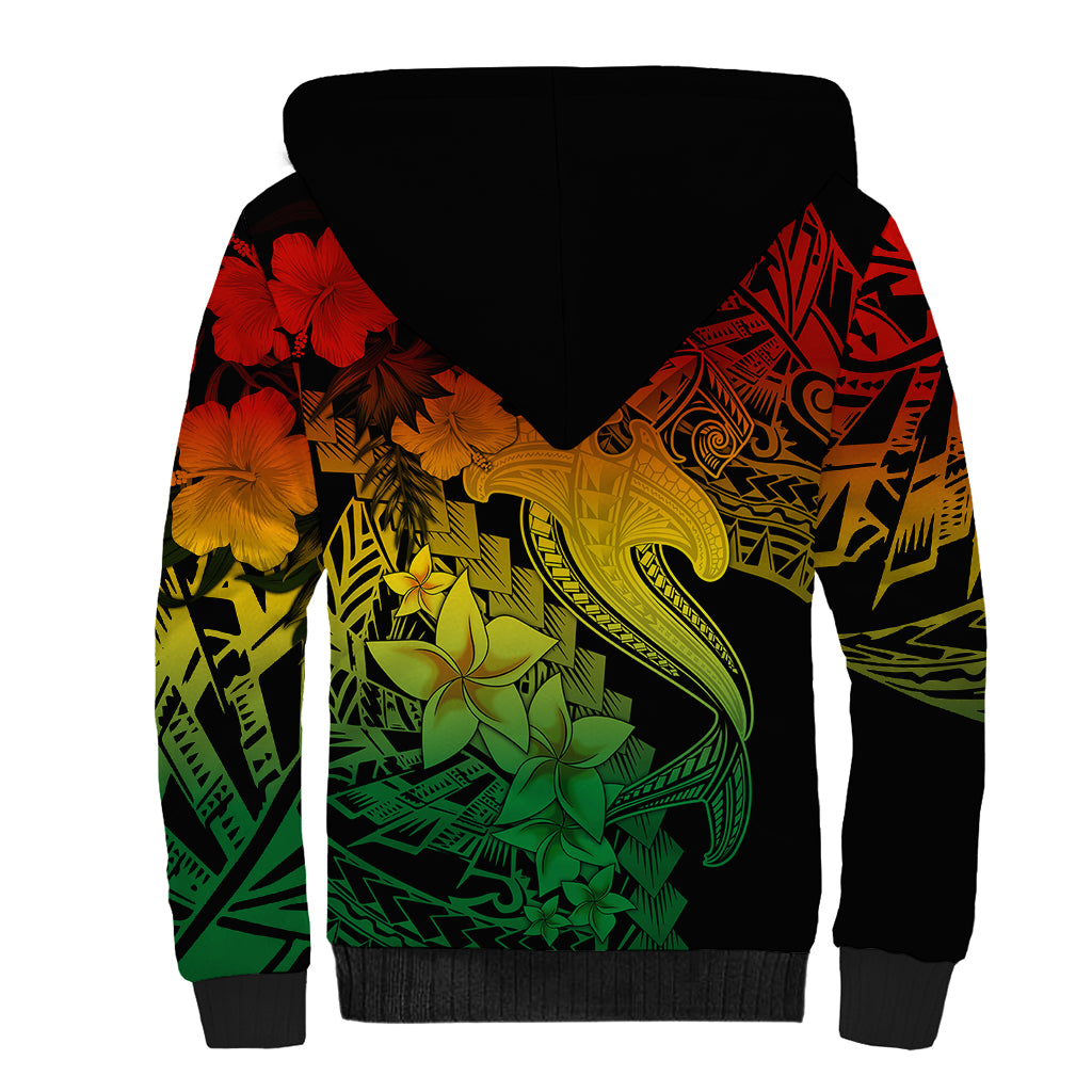 Aloha Hawaii Sherpa Hoodie Hammerhead Shark Tattoo Polynesian Summer - Reggae LT9 - Polynesian Pride