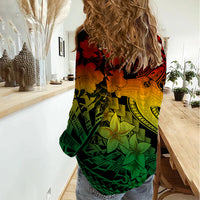 Aloha Hawaii Women Casual Shirt Hammerhead Shark Tattoo Polynesian Summer - Reggae LT9 - Polynesian Pride