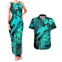 Aloha Hawaii Couples Matching Tank Maxi Dress And Hawaiian Shirt Hammerhead Shark Tattoo Polynesian Summer - Turquoise LT9 Turquoise - Polynesian Pride
