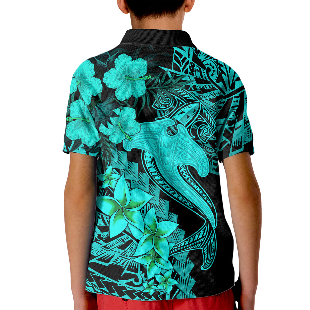 Aloha Hawaii Kid Polo Shirt Hammerhead Shark Tattoo Polynesian Summer - Turquoise LT9 - Polynesian Pride