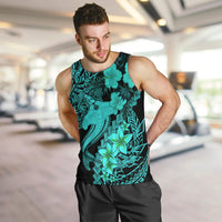 Aloha Hawaii Men Tank Top Hammerhead Shark Tattoo Polynesian Summer - Turquoise LT9 - Polynesian Pride