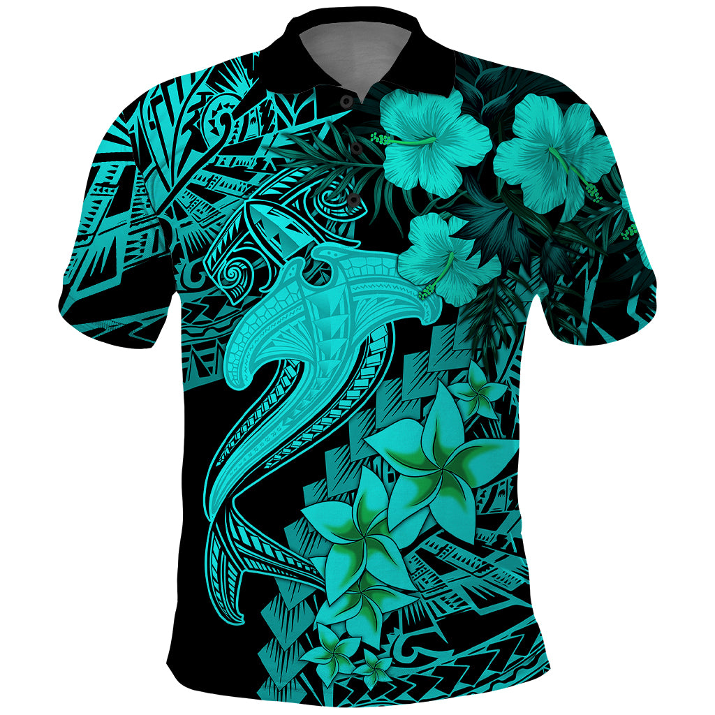 Aloha Hawaii Polo Shirt Hammerhead Shark Tattoo Polynesian Summer - Turquoise LT9 Turquoise - Polynesian Pride