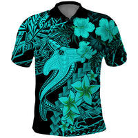 Aloha Hawaii Polo Shirt Hammerhead Shark Tattoo Polynesian Summer - Turquoise LT9 Turquoise - Polynesian Pride