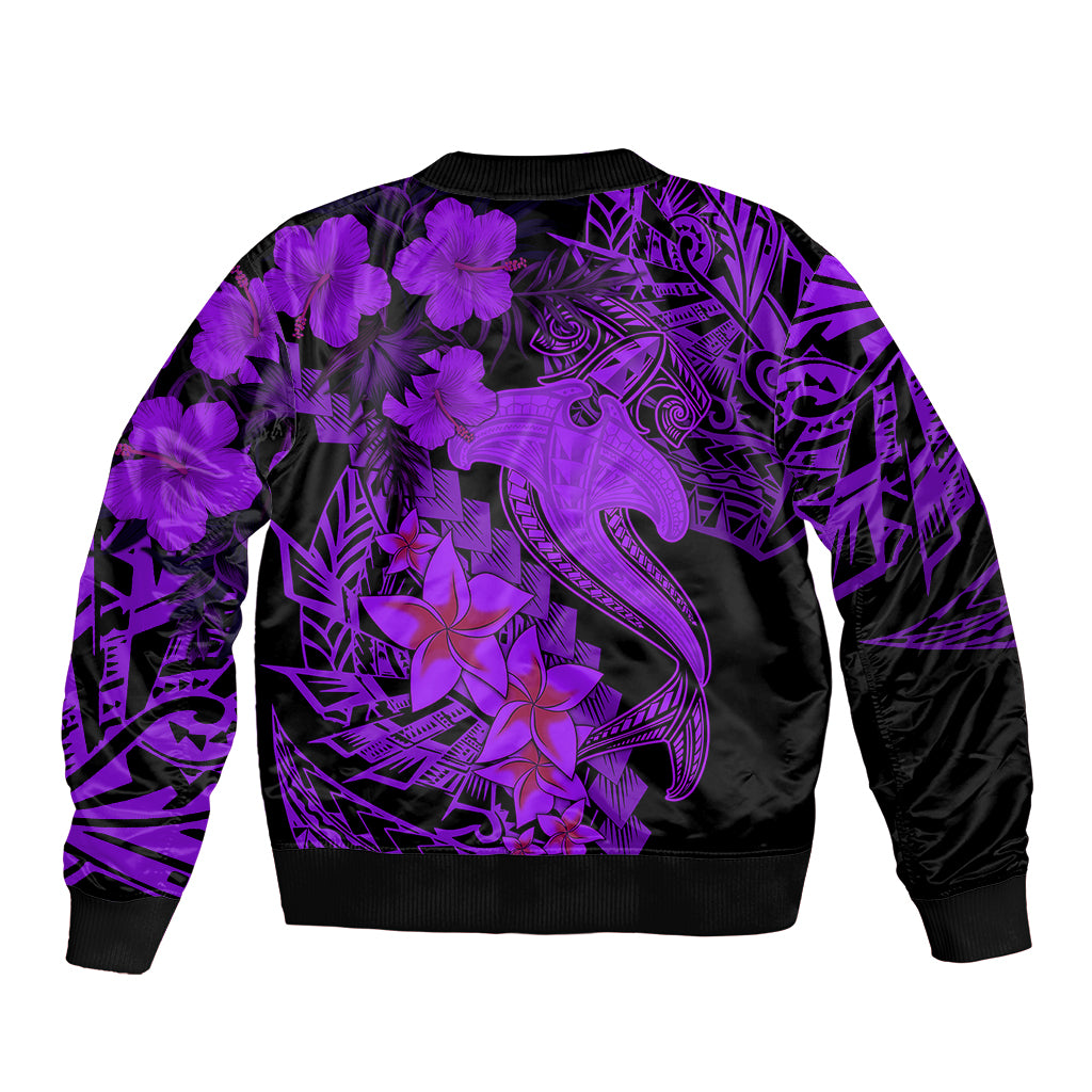 Aloha Hawaii Bomber Jacket Hammerhead Shark Tattoo Polynesian Summer - Violet LT9 - Polynesian Pride