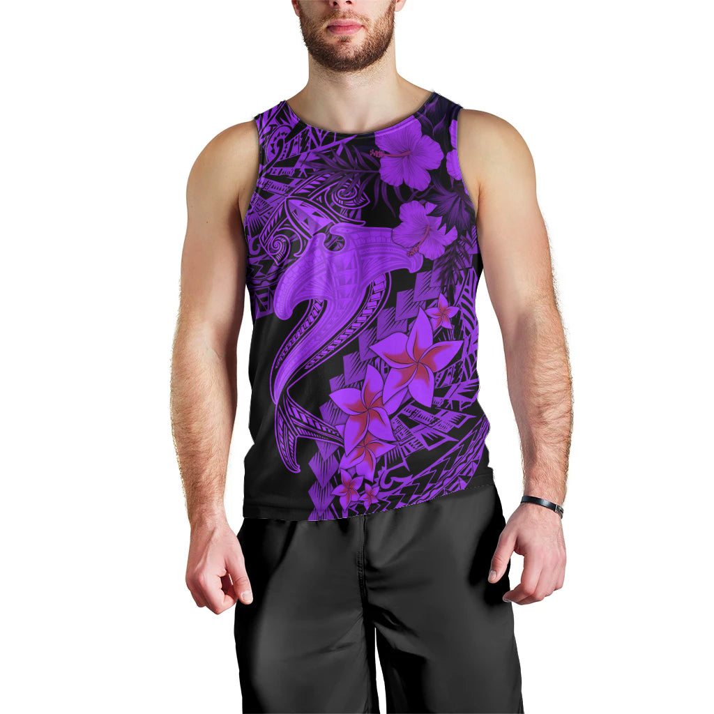 Aloha Hawaii Men Tank Top Hammerhead Shark Tattoo Polynesian Summer - Violet LT9 - Polynesian Pride