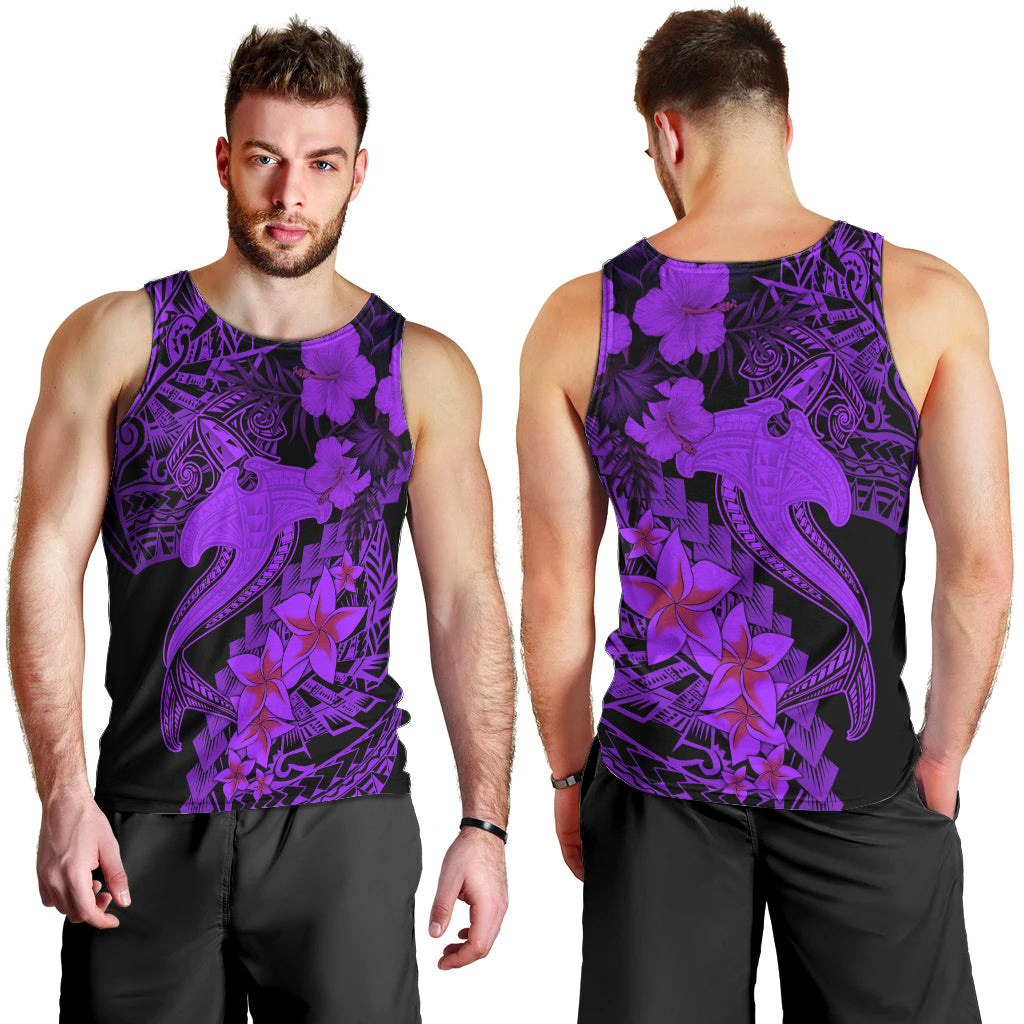 Aloha Hawaii Men Tank Top Hammerhead Shark Tattoo Polynesian Summer - Violet LT9 - Polynesian Pride