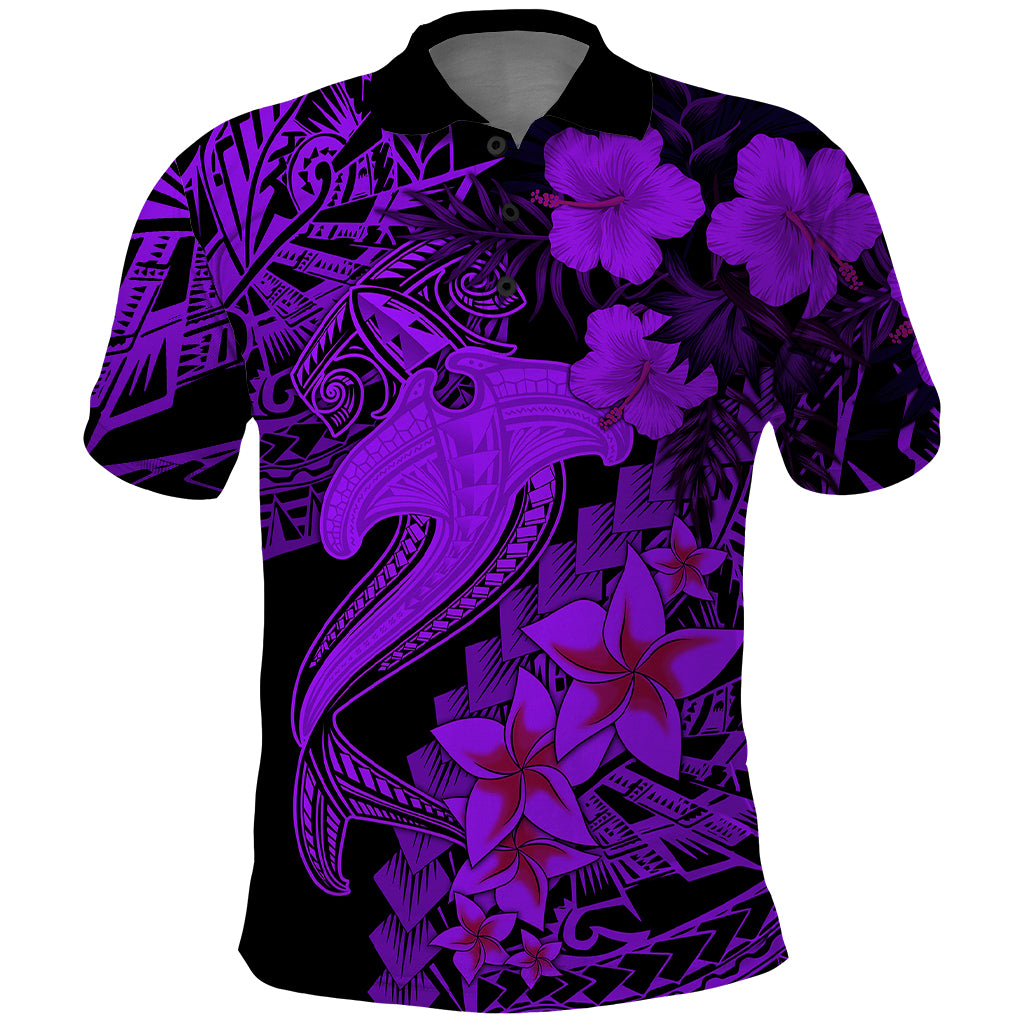 Aloha Hawaii Polo Shirt Hammerhead Shark Tattoo Polynesian Summer - Violet LT9 Violet - Polynesian Pride