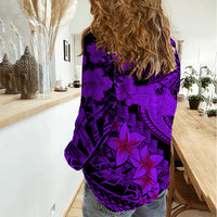 Aloha Hawaii Women Casual Shirt Hammerhead Shark Tattoo Polynesian Summer - Violet LT9 - Polynesian Pride