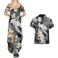 Aloha Hawaii Couples Matching Summer Maxi Dress and Hawaiian Shirt Hammerhead Shark Tattoo Polynesian Summer - White LT9 - Polynesian Pride