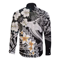 Aloha Hawaii Long Sleeve Button Shirt Hammerhead Shark Tattoo Polynesian Summer - White LT9 - Polynesian Pride