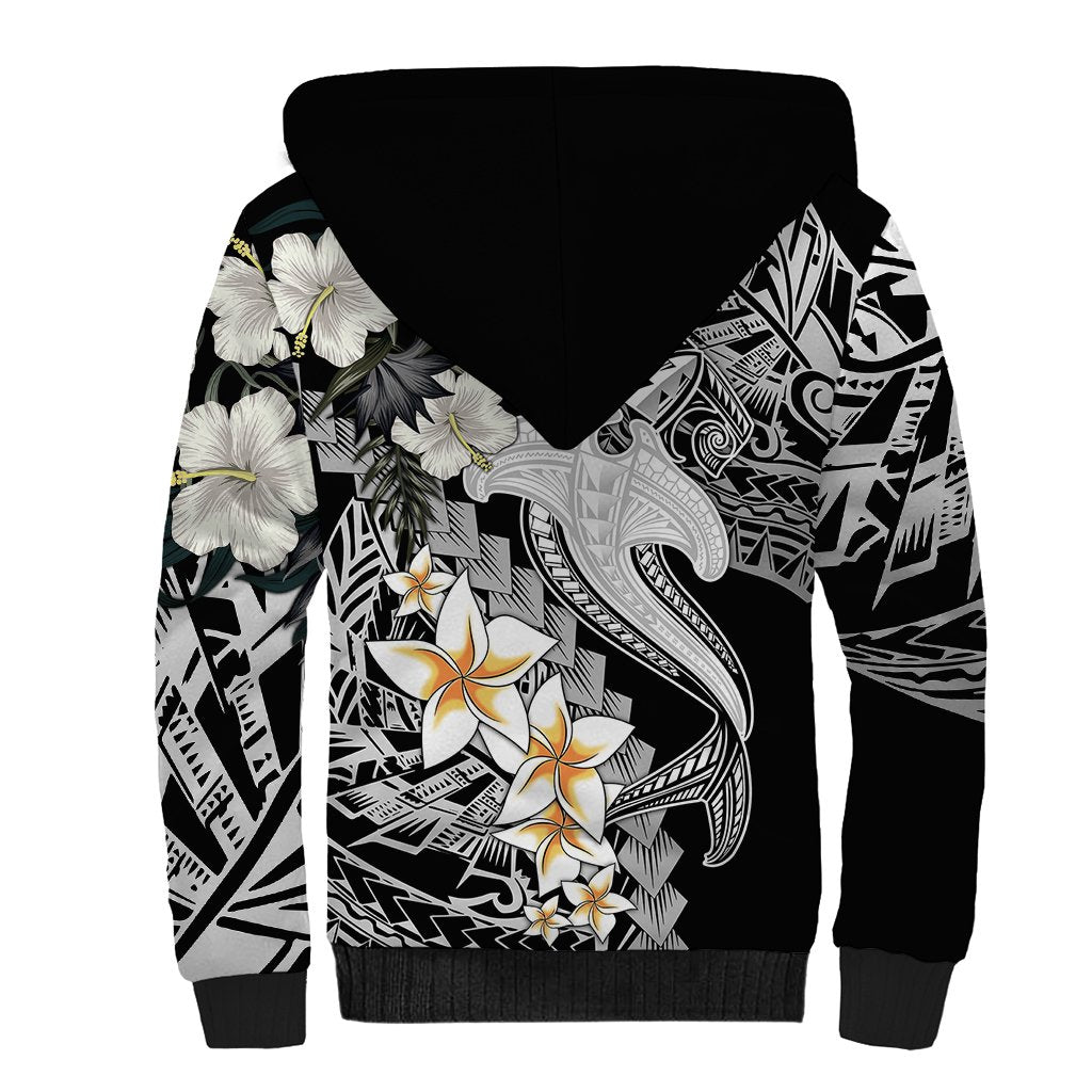 Aloha Hawaii Sherpa Hoodie Hammerhead Shark Tattoo Polynesian Summer - White LT9 - Polynesian Pride