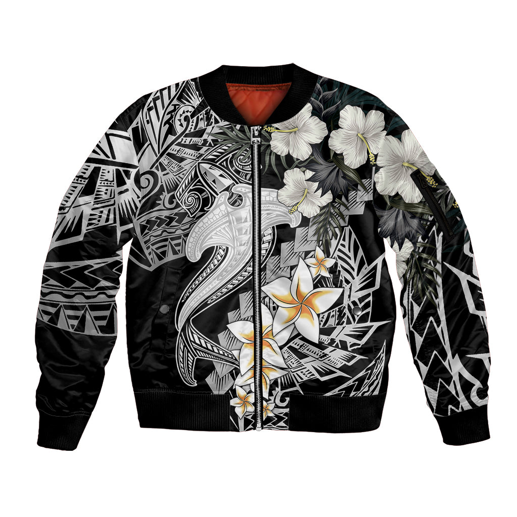 Aloha Hawaii Sleeve Zip Bomber Jacket Hammerhead Shark Tattoo Polynesian Summer - White LT9 Unisex White - Polynesian Pride