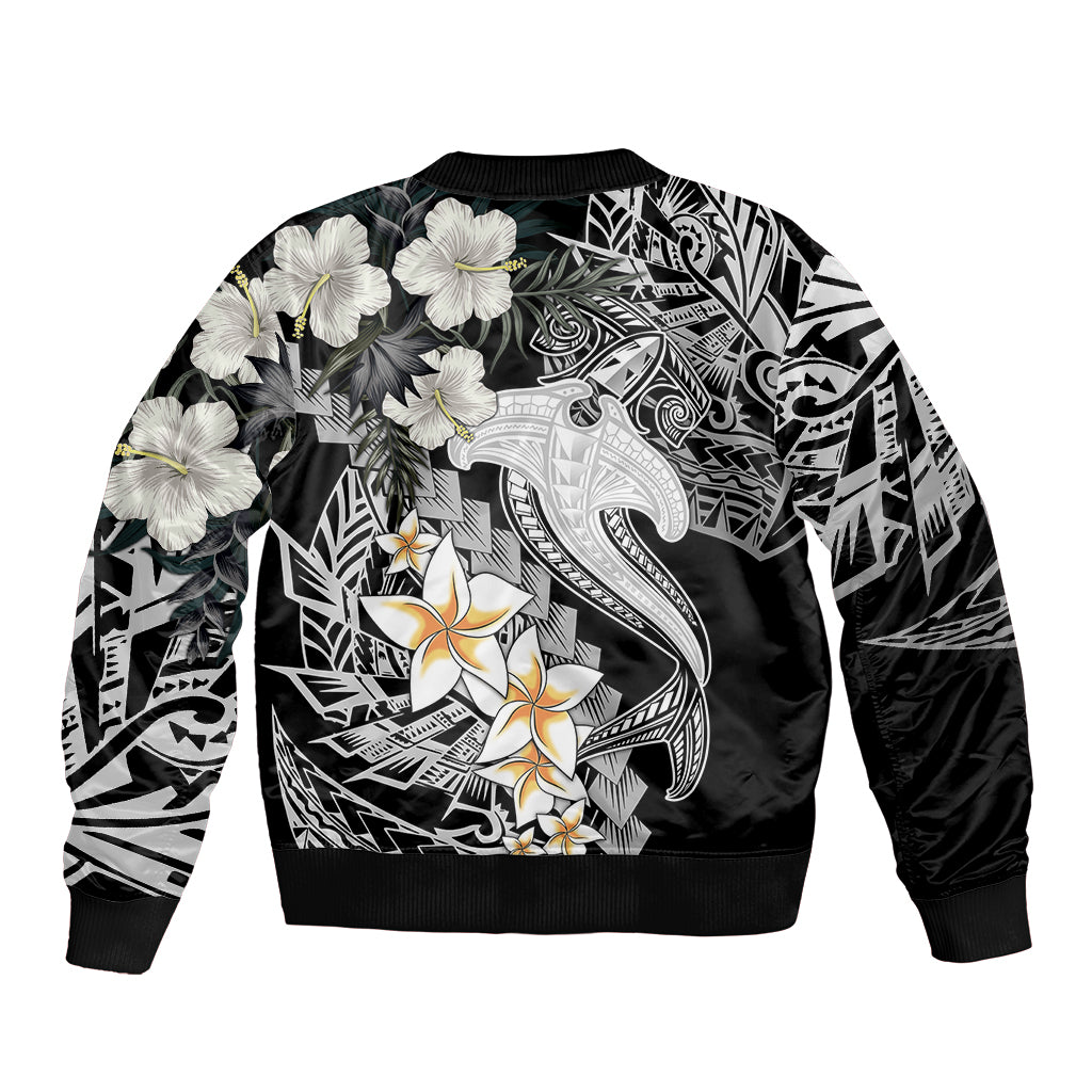 Aloha Hawaii Sleeve Zip Bomber Jacket Hammerhead Shark Tattoo Polynesian Summer - White LT9 - Polynesian Pride