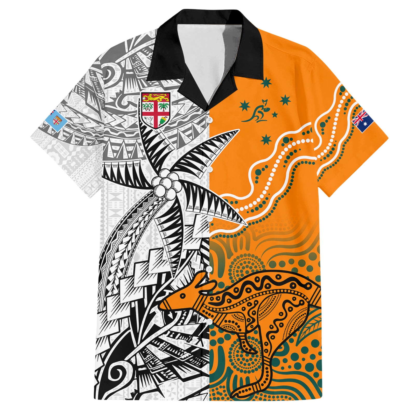 Fiji Australia Rugby Hawaiian Shirt World Cup 2023 Polynesia Tapa Mixed Indigenous Aboriginal LT9 Gold - Polynesian Pride