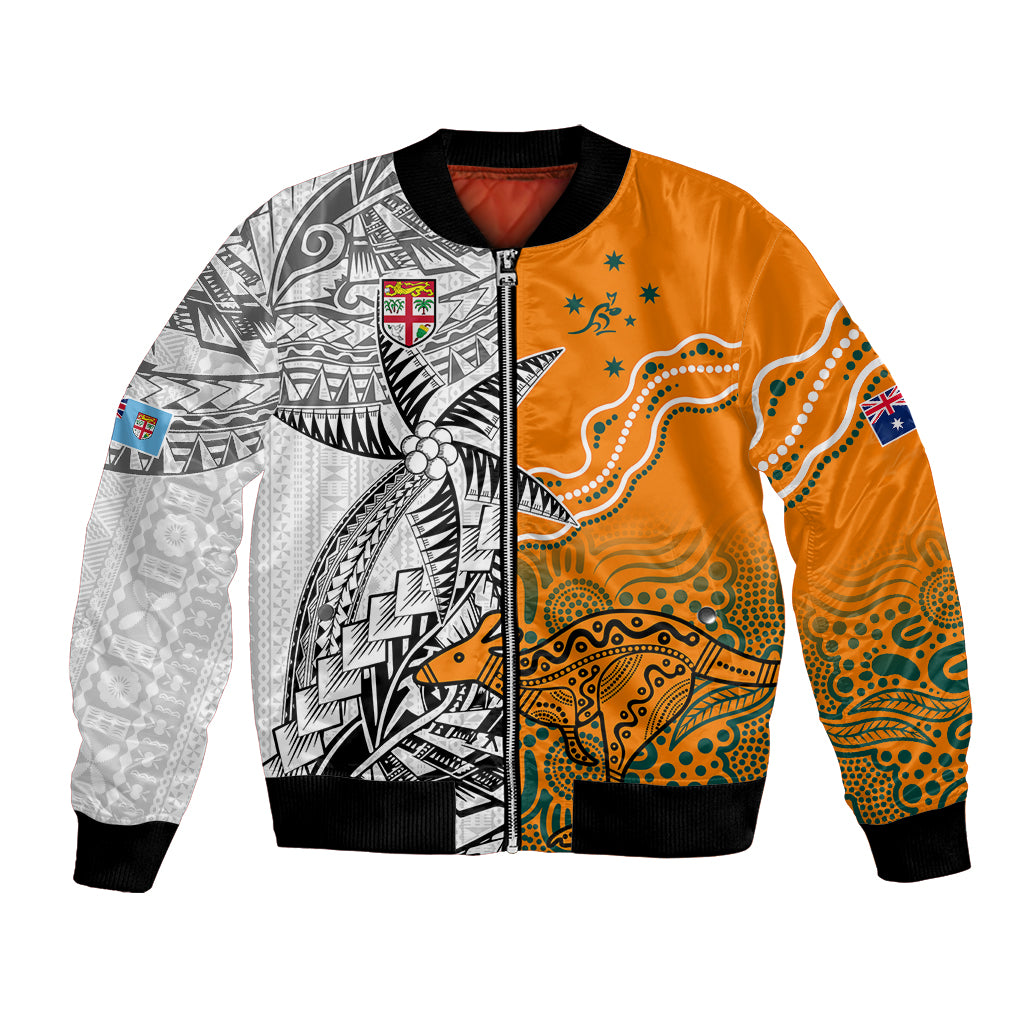 Personalised Fiji Australia Rugby Bomber Jacket World Cup 2023 Polynesia Tapa Mixed Indigenous Aboriginal LT9 Unisex Gold - Polynesian Pride