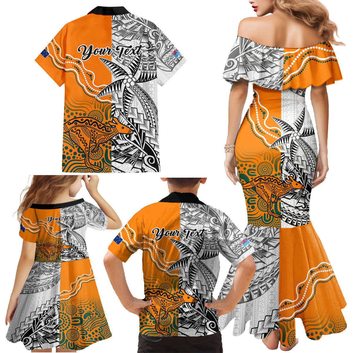 personalised-fiji-australia-rugby-family-matching-mermaid-dress-and-hawaiian-shirt-world-cup-2023-polynesia-tapa-mixed-indigenous-aboriginal