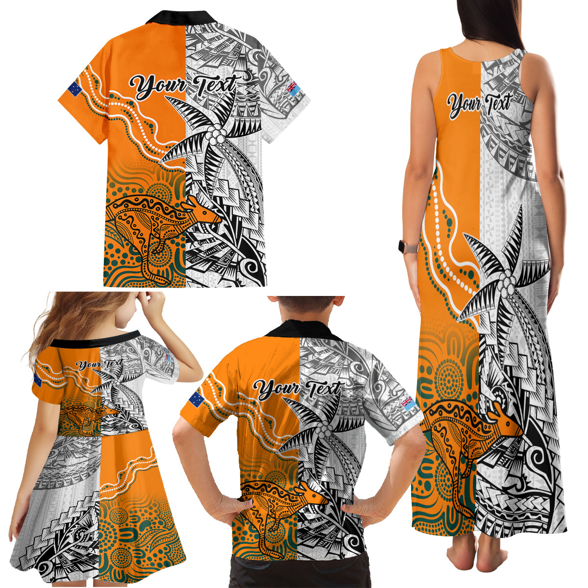personalised-fiji-australia-rugby-family-matching-tank-maxi-dress-and-hawaiian-shirt-world-cup-2023-polynesia-tapa-mixed-indigenous-aboriginal