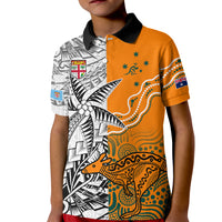 Personalised Fiji Australia Rugby Kid Polo Shirt World Cup 2023 Polynesia Tapa Mixed Indigenous Aboriginal LT9 Kid Gold - Polynesian Pride